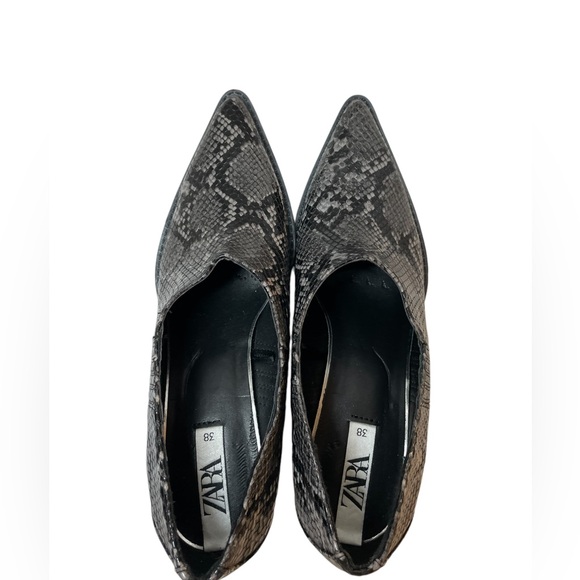 ZARA Gray/Black Snakeskin Print Shooties Shoes Booties Western Cowgirl - Size 38 - Picture 5 of 11